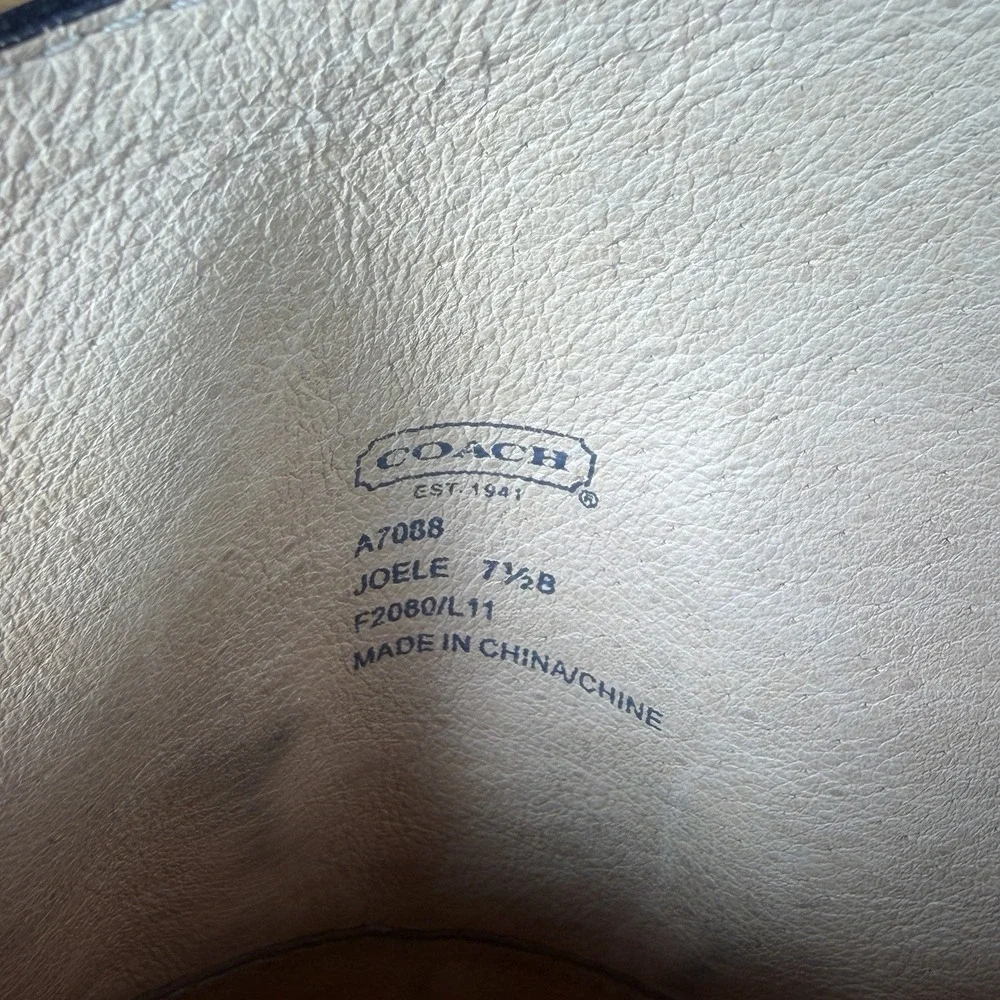 Coach Joele A7088 Black Leather Knee High Riding Boots Buckle Round Toe US 7.5 B